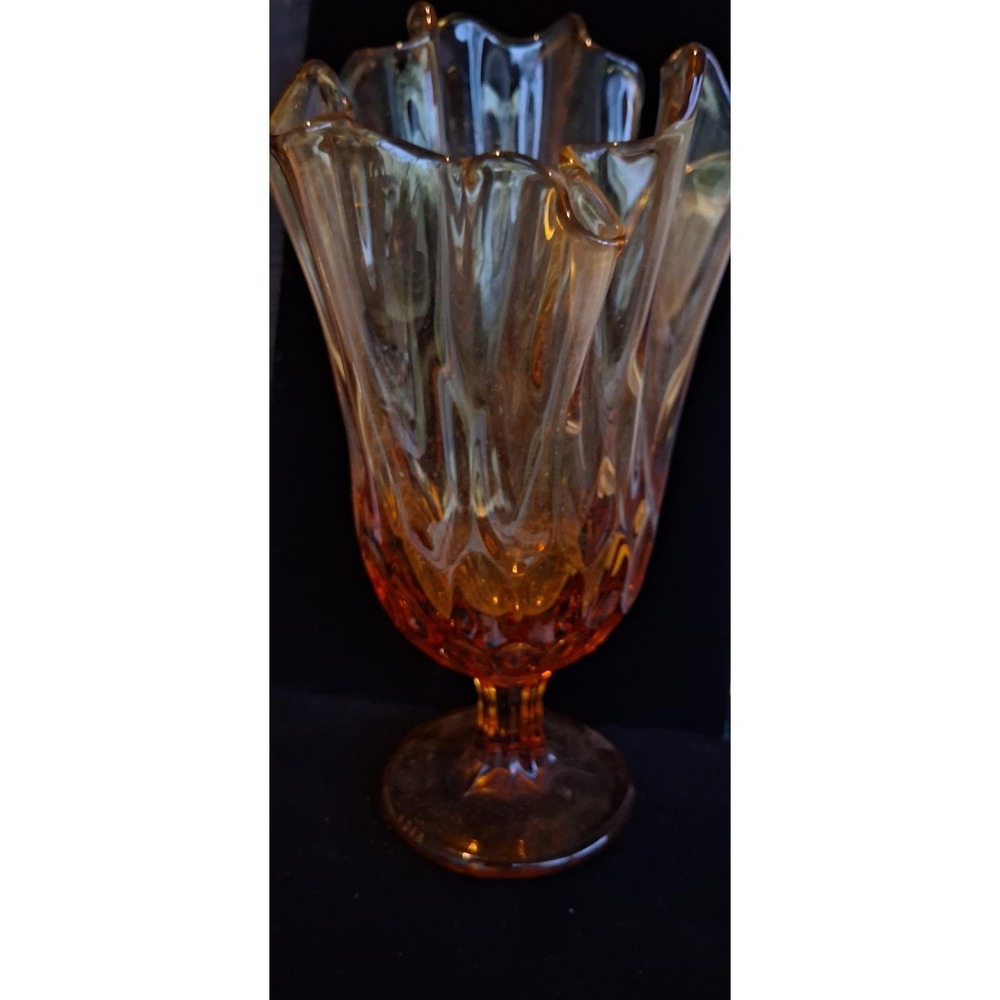 Fenton Glass Thumbprint Vintage Amberina Handkerchief Swung Pedestal Vase